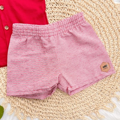 Conj. Camisa "You Make Me Smile" e Bermuda Listrada - Vermelho